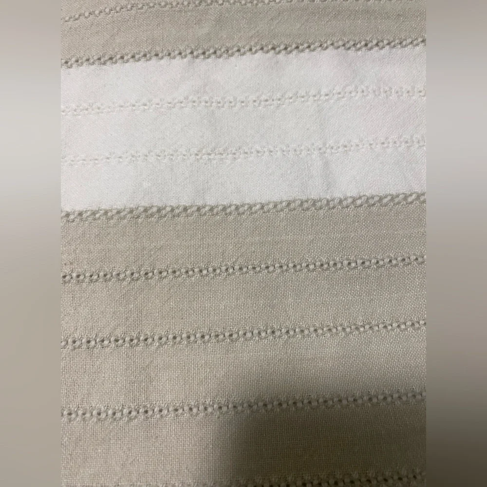 100 PERCENT COTTON SHOWER CURTAIN WITH WHITE AND TAN STRIPES